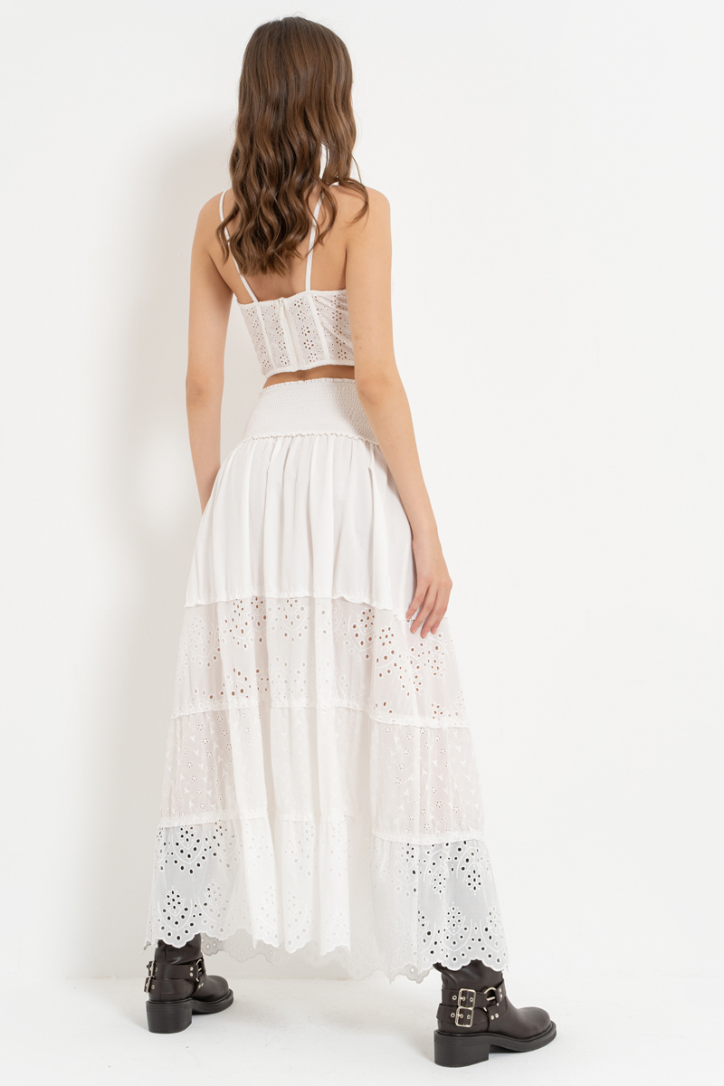 Offwhite Elastic-Waist Embroidered Maxi Skirt