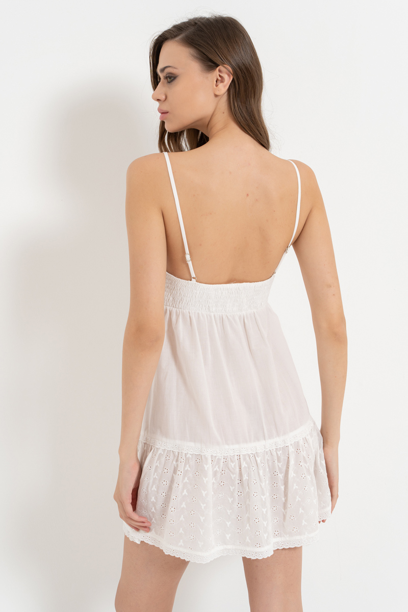 Offwhite Smocked Embroidered Mini Dress