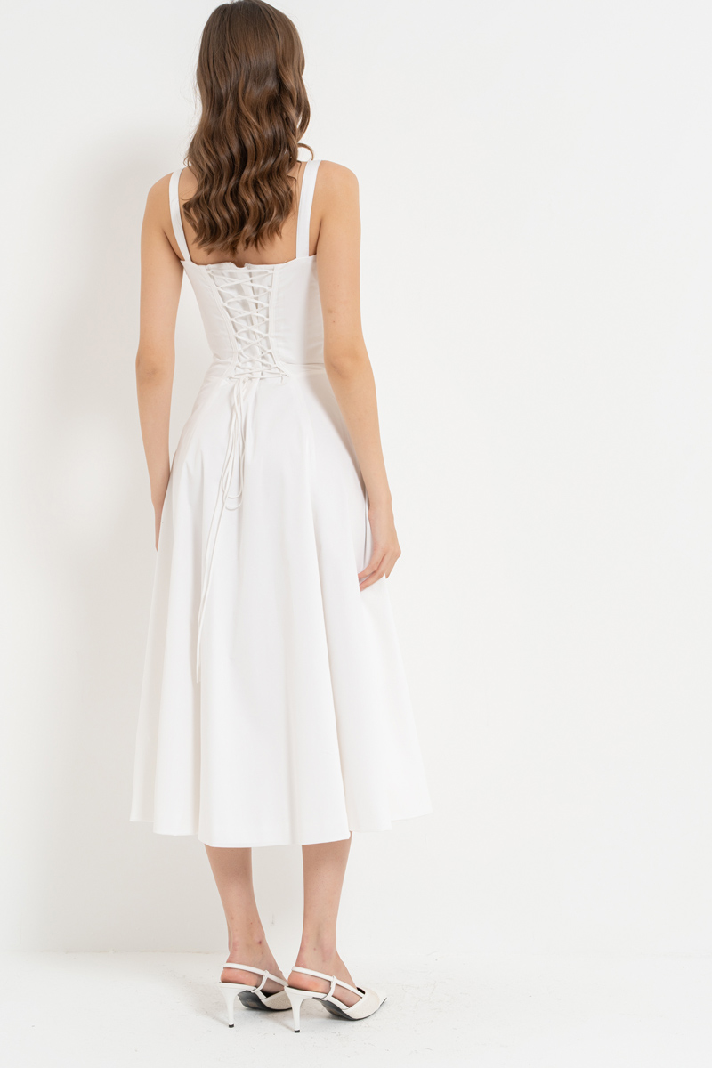 Off white Askılı Midi Poplin Elbise