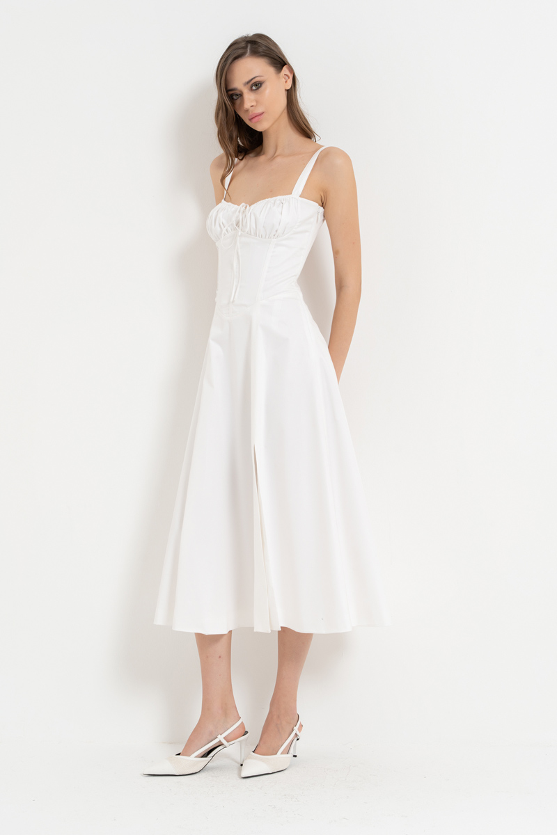 Off white Askılı Midi Poplin Elbise