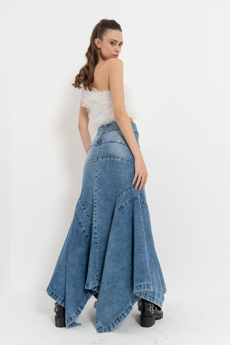 Wholesale Offwhite One-Shoulder Ruffle-Trim Crop Top