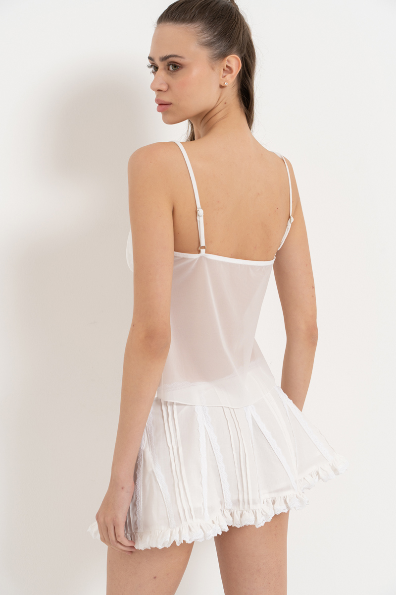 Offwhite Lace-Insert Mesh Cami