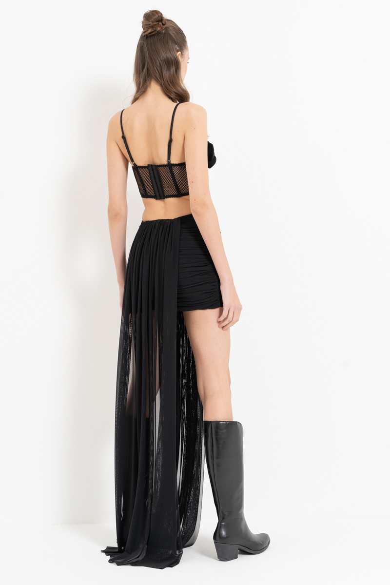 Wholesale Black Mesh-Accent Mini Skirt