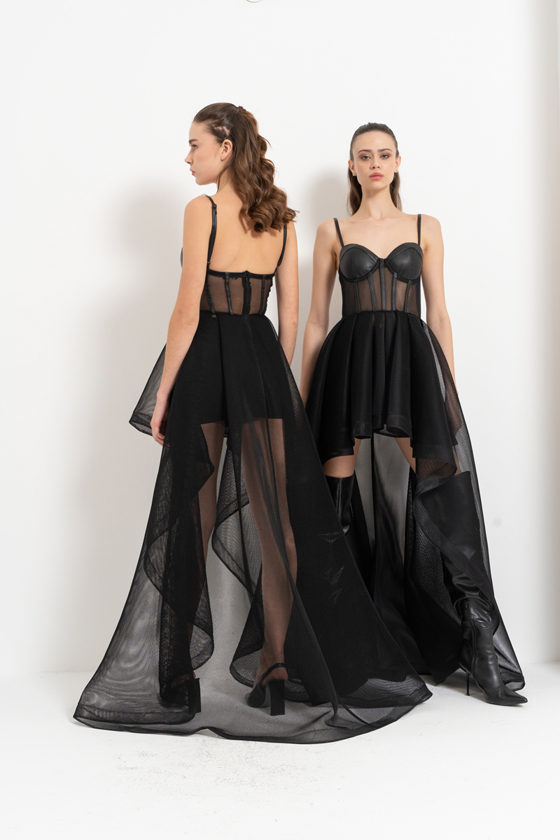 Black High-Low Tulle Dress with Interior Skirt