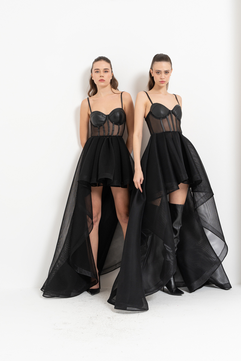 Black High-Low Tulle Dress with Interior Skirt