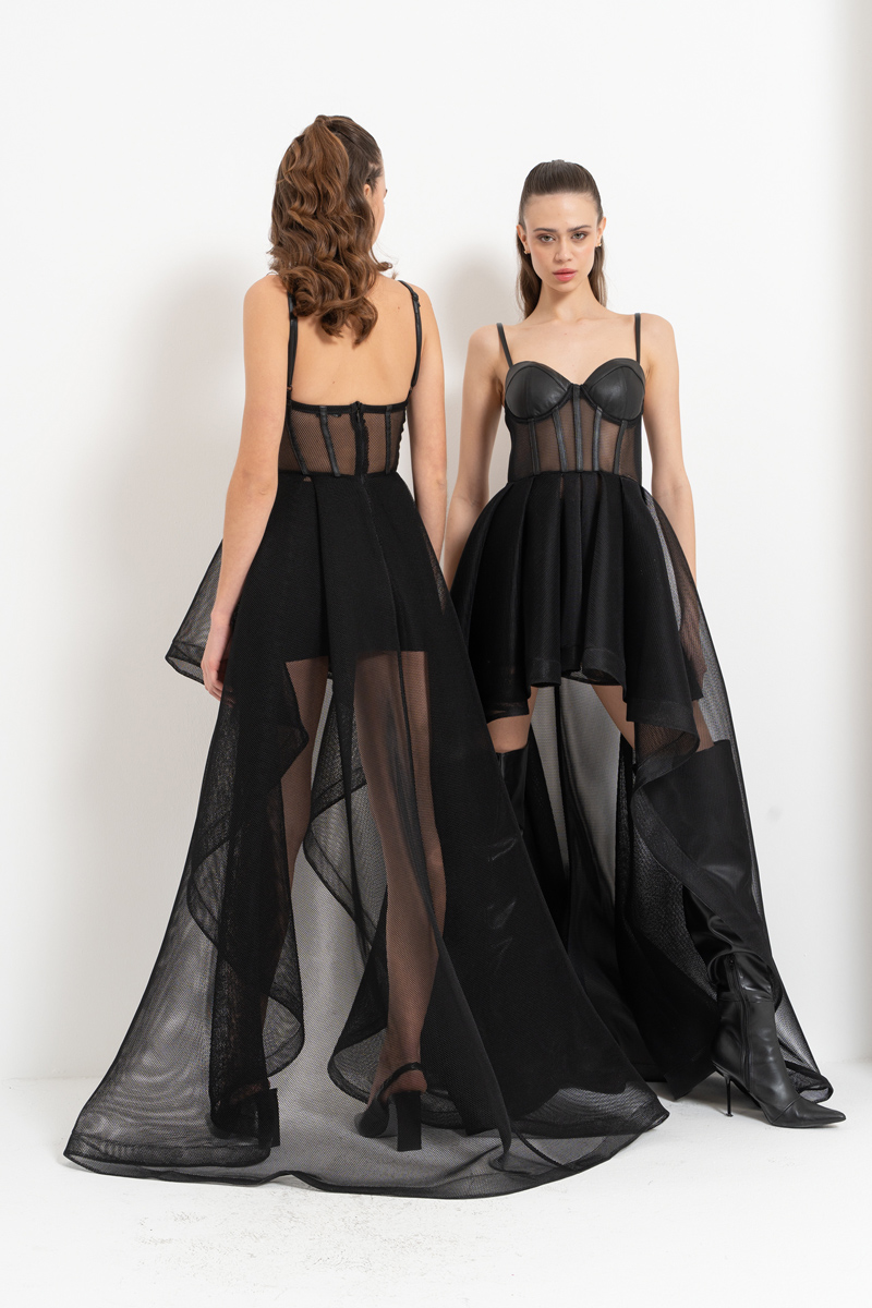 Black High-Low Tulle Dress with Interior Skirt