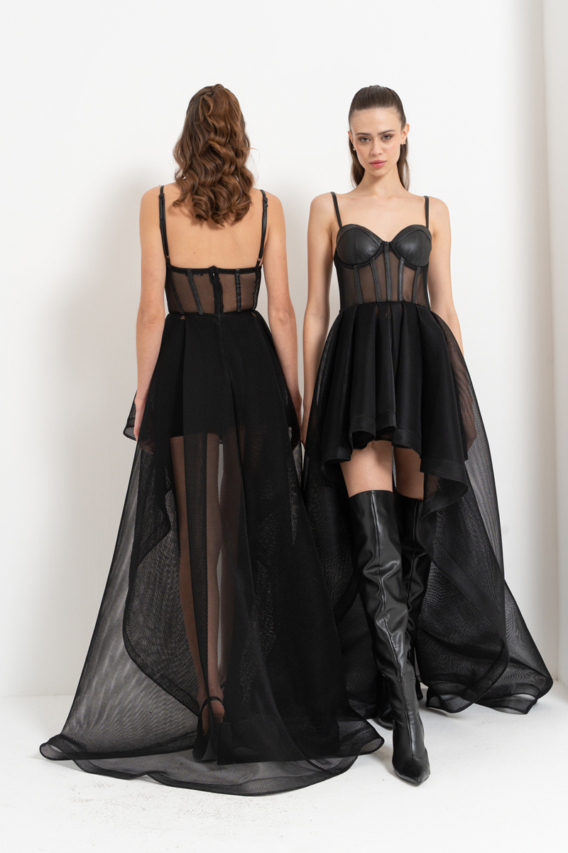 Black High-Low Tulle Dress with Interior Skirt