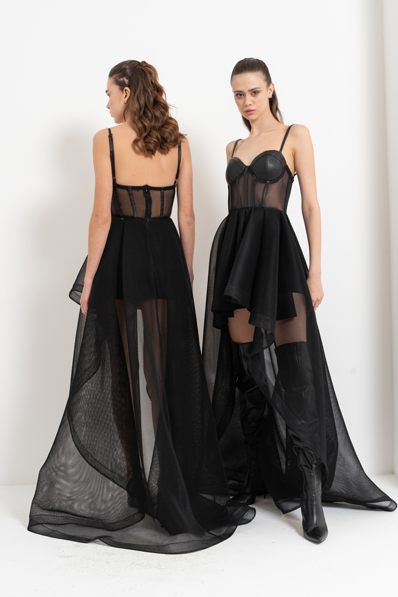 Black High-Low Tulle Dress with Interior Skirt