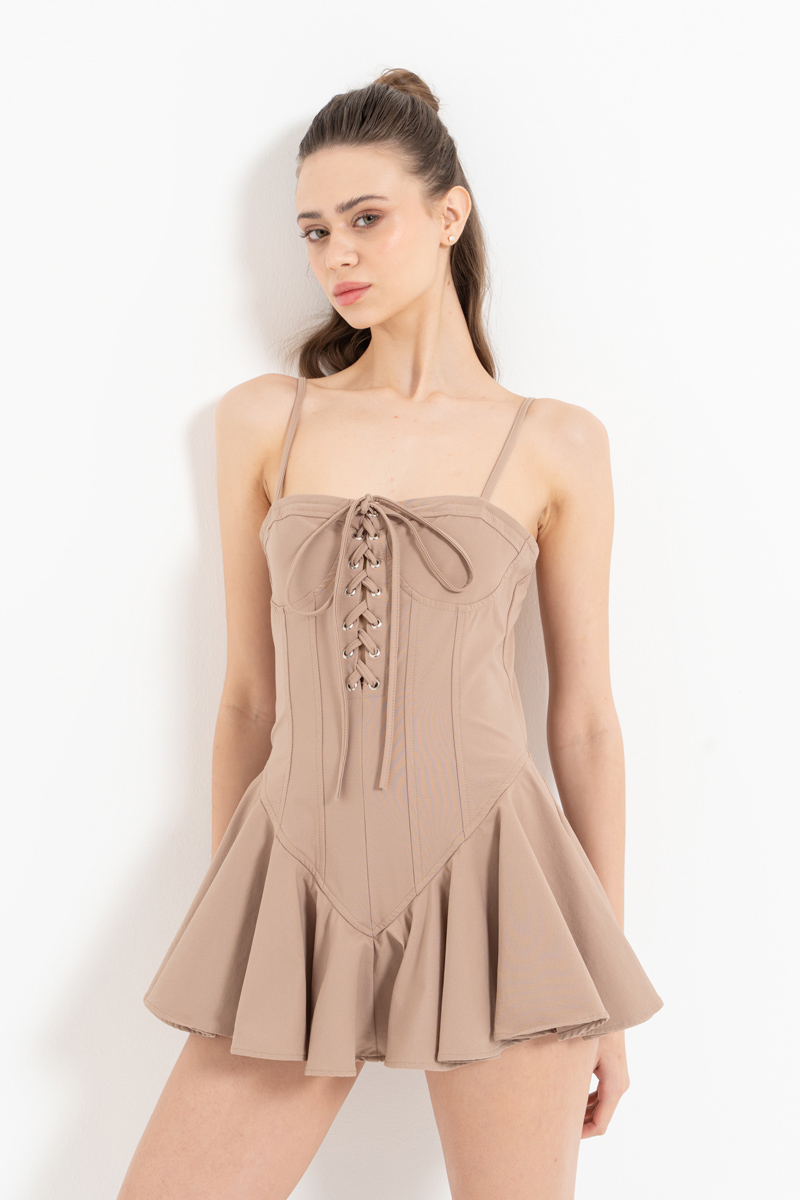 Caramel Mini Dress with Snap-Button Bodysuit