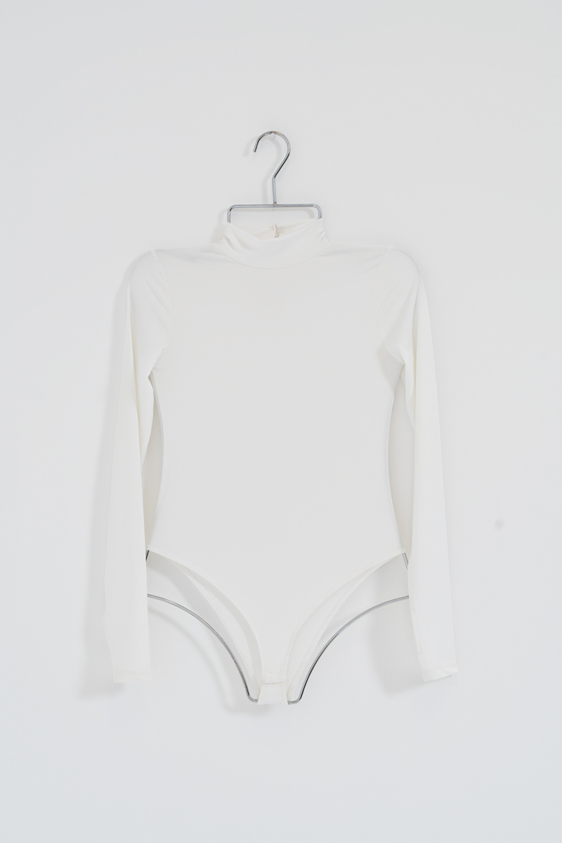 Offwhite Mock Neck Bodysuit with Thumb Holes