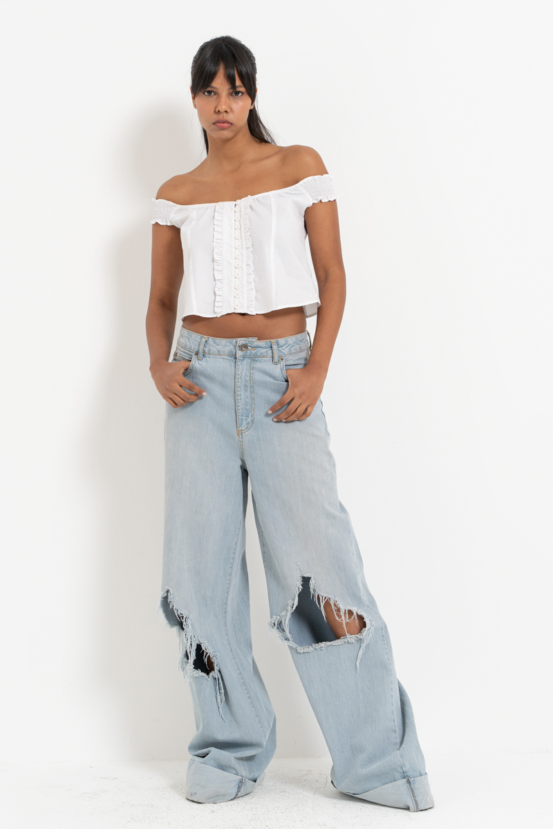 Offwhite Off-the-Shoulder Poplin Top