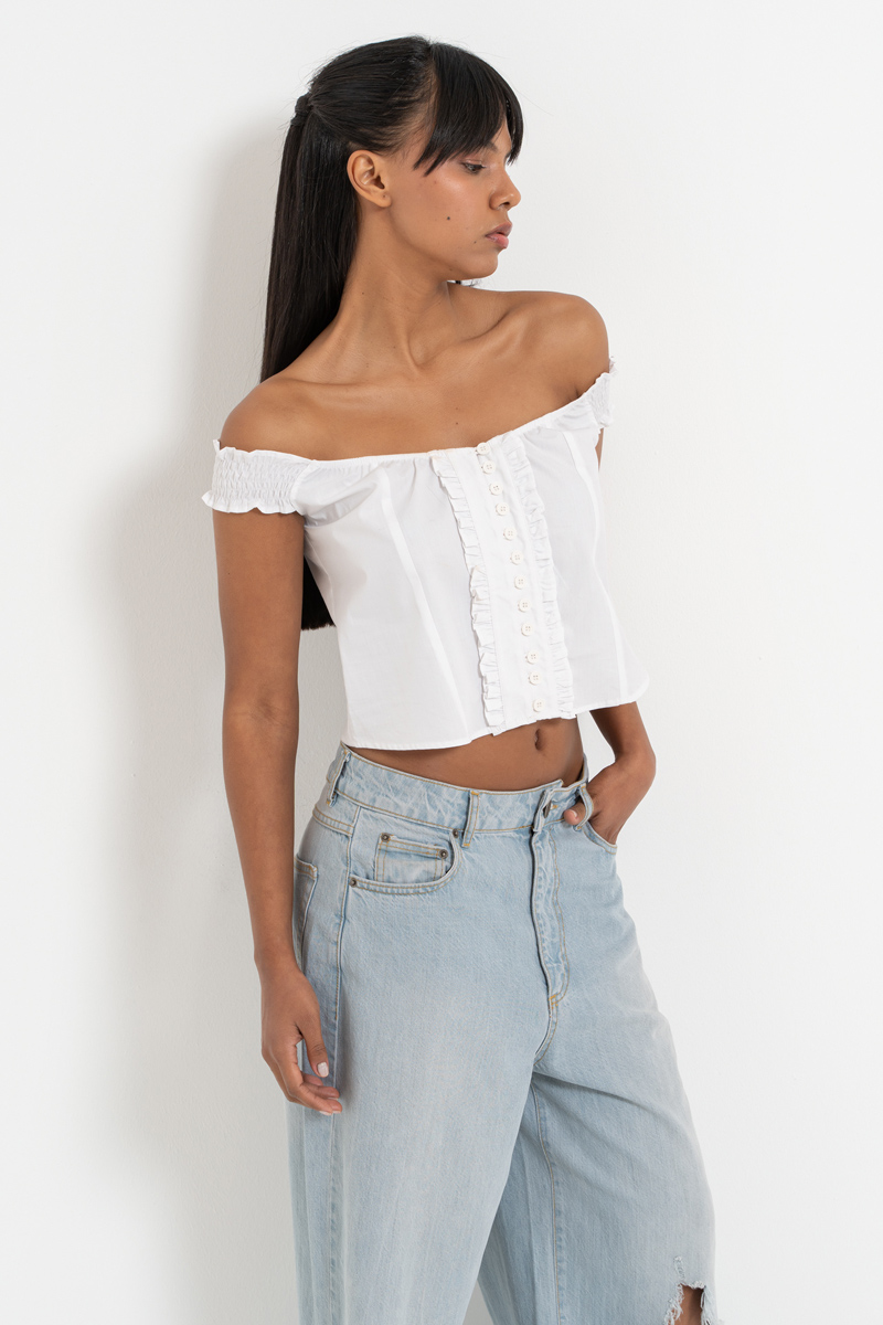 Offwhite Off-the-Shoulder Poplin Top