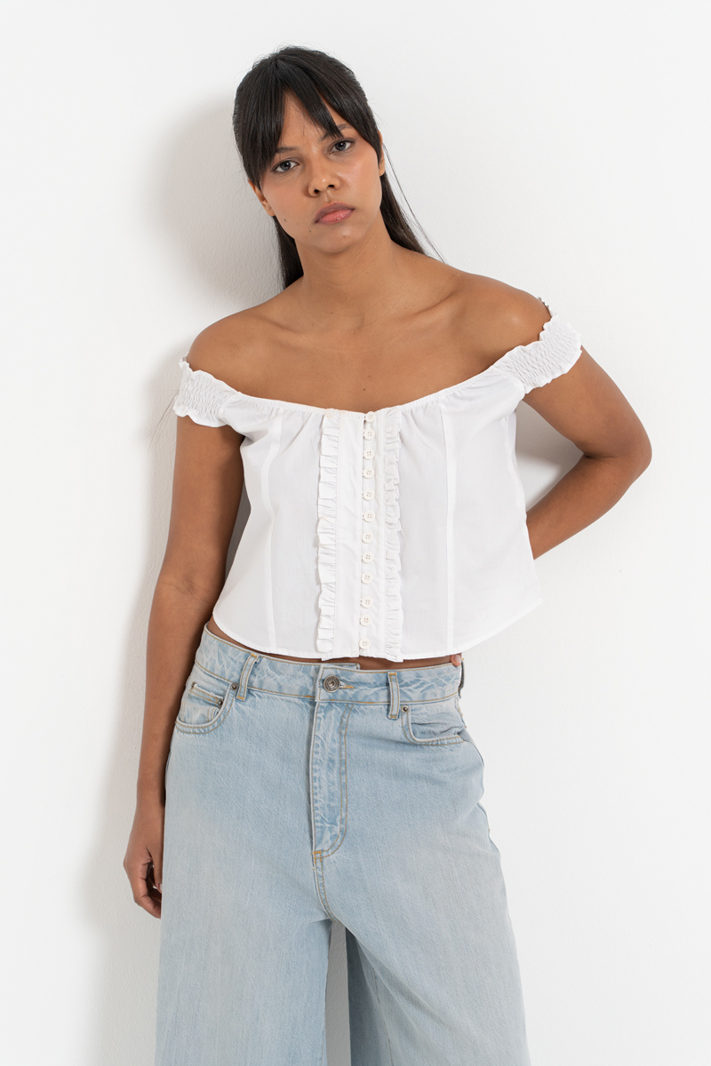 Offwhite Off-the-Shoulder Poplin Top