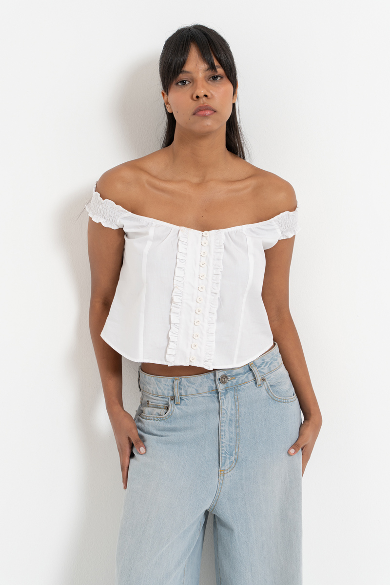 Offwhite Off-the-Shoulder Poplin Top