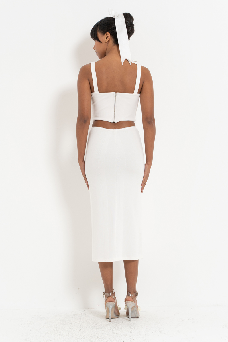 Offwhite Wired Crop Cami & Midi Skirt Set