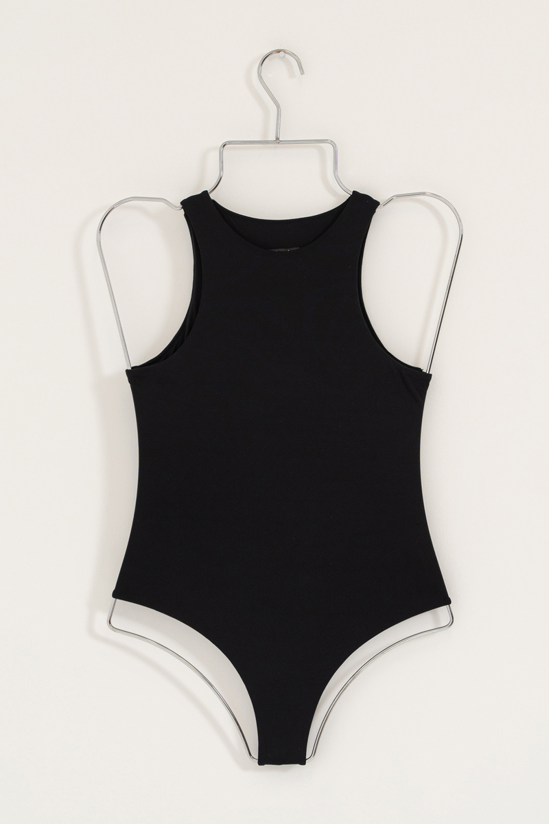 Black Sleeveless Snap-Button Bodysuit