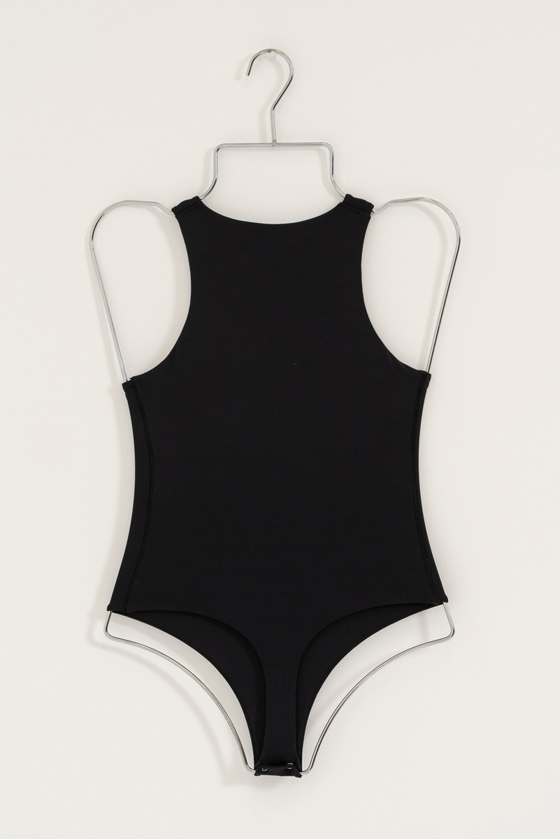 Black Sleeveless Snap-Button Bodysuit