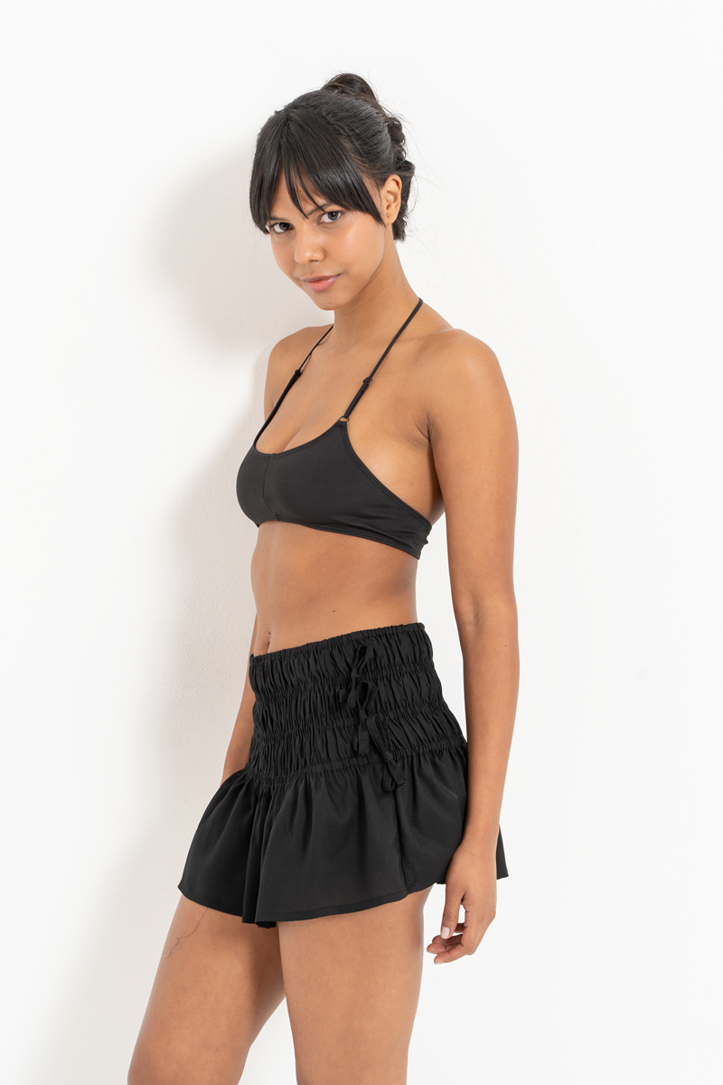 Black Elastic-Waist Mini Skirt