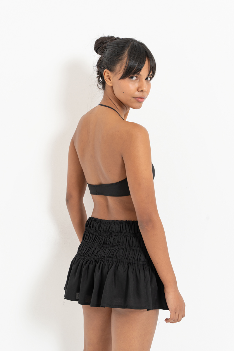 Black Elastic-Waist Mini Skirt