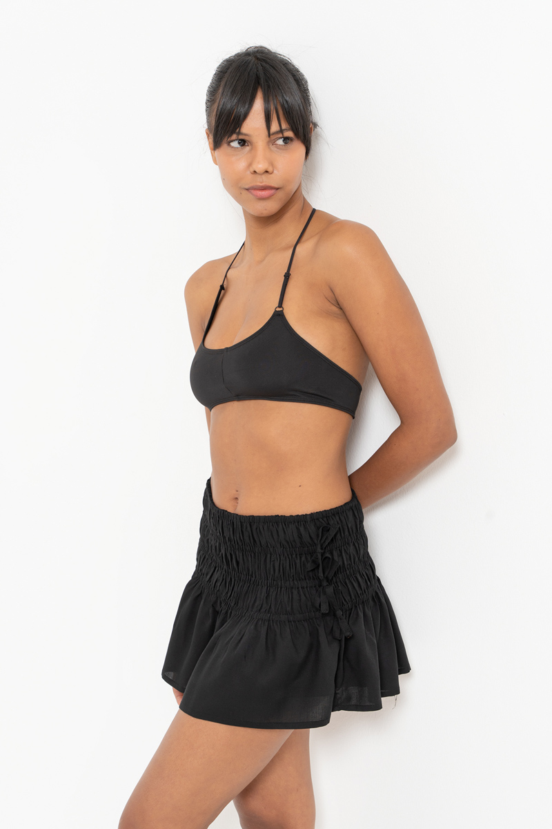 Black Elastic-Waist Mini Skirt