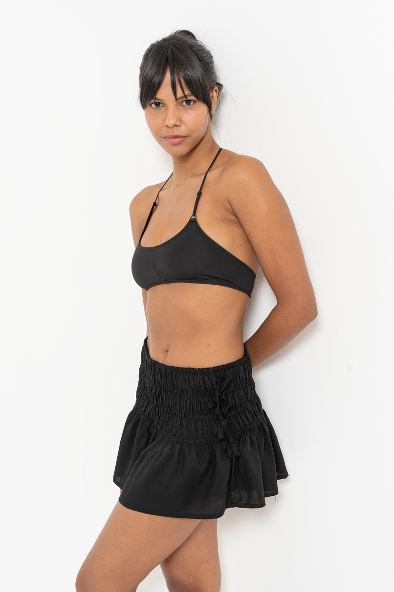 Black Elastic-Waist Mini Skirt