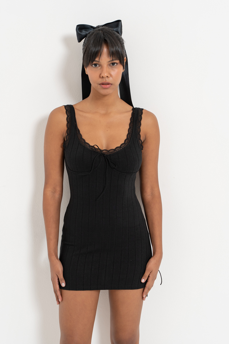 Wholesale Black Tie-Accent Cami Mini Dress