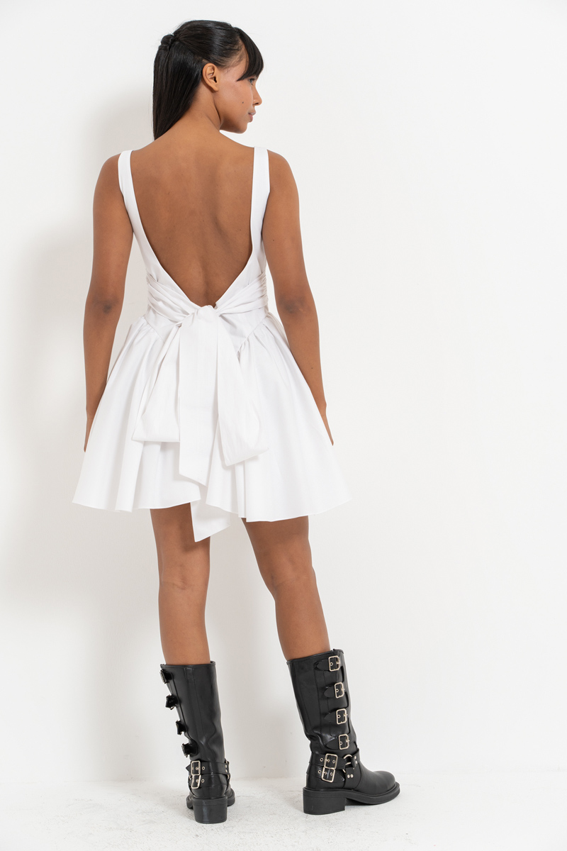 Offwhite Ruched Poplin Mini Dress