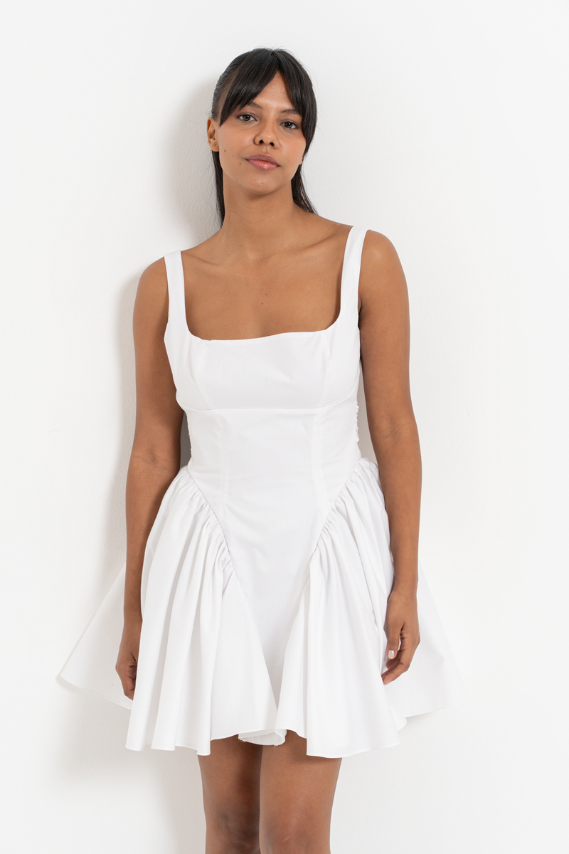 Wholesale Offwhite Ruched Poplin Mini Dress