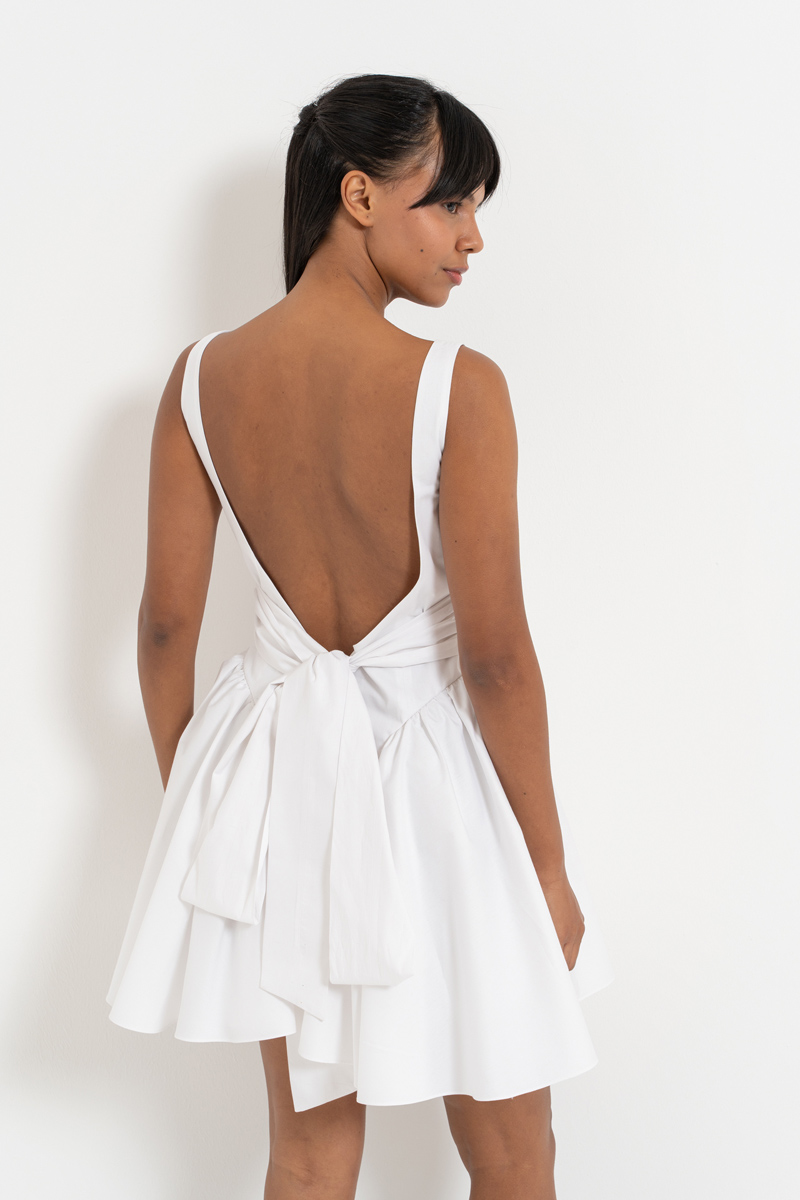 Off white Büzgülü Mini Poplin Elbise
