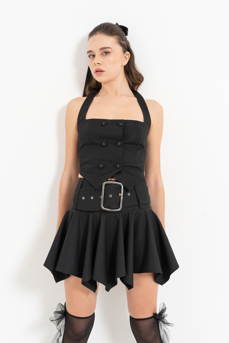 Wholesale Black Belt-Accent Mini Skirt