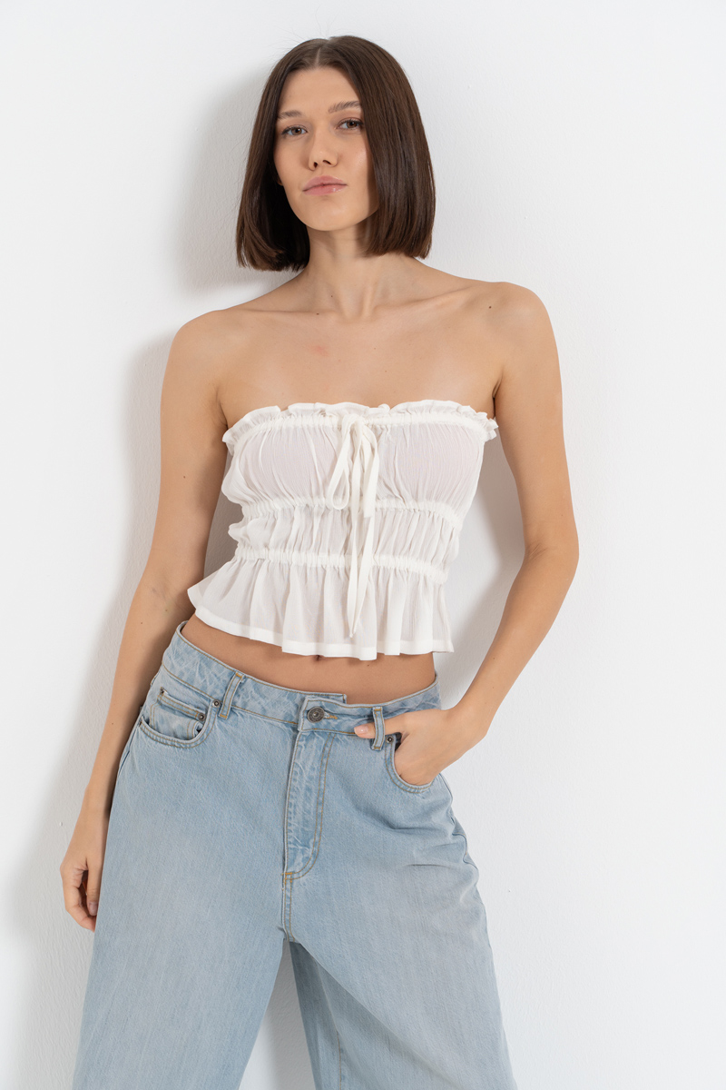 Wholesale Offwhite Ruched Tube Top