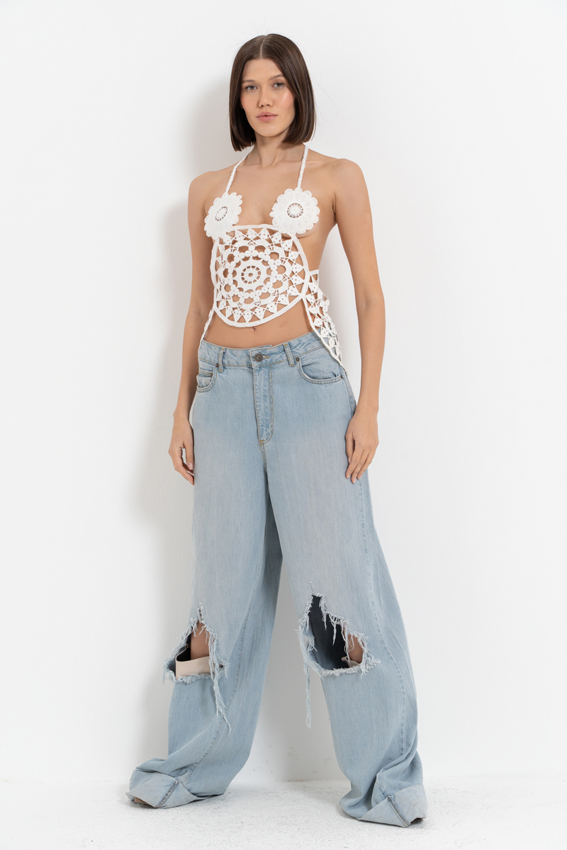 Offwhite Geometric Crochet Top