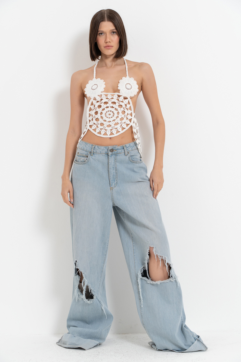 Offwhite Geometric Crochet Top