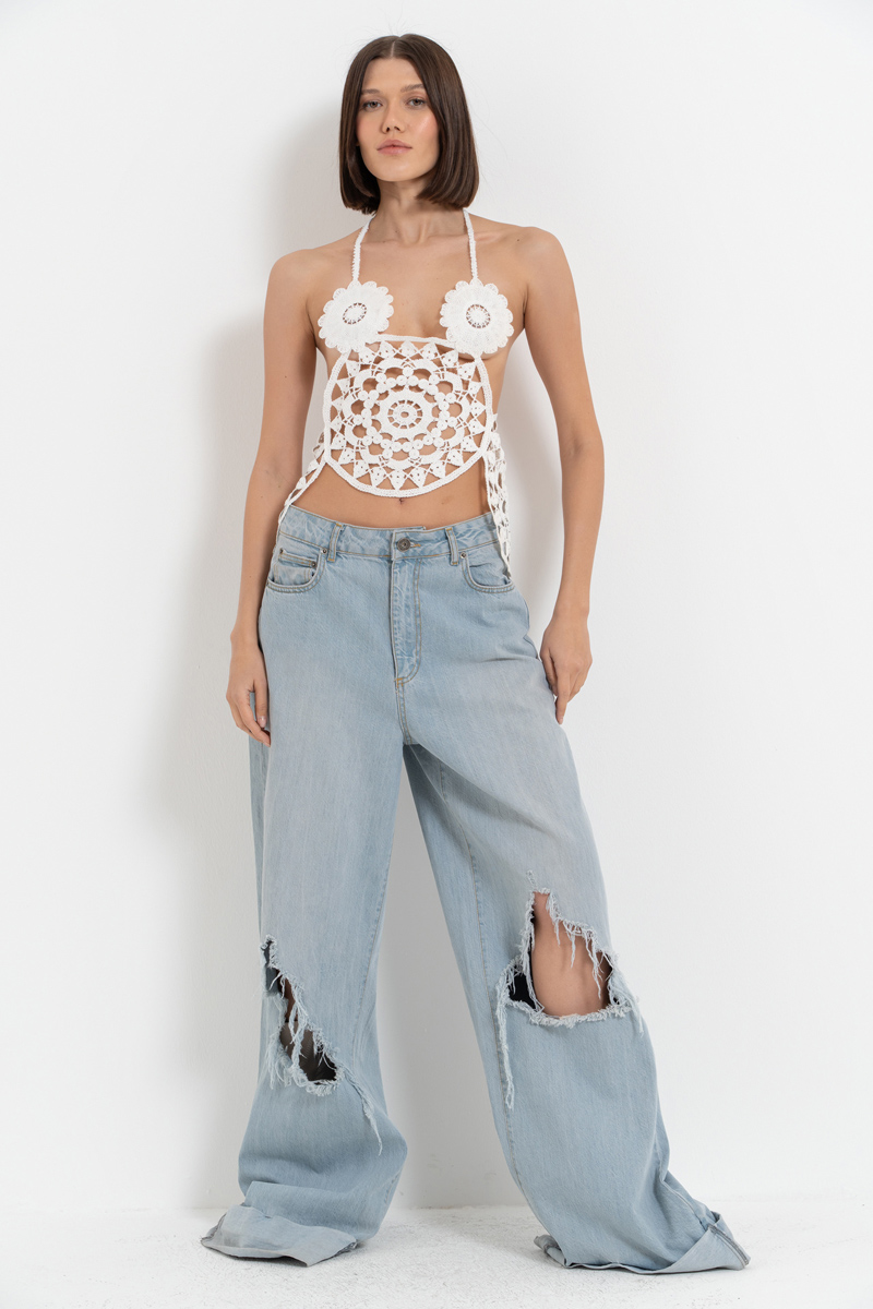 Offwhite Geometric Crochet Top