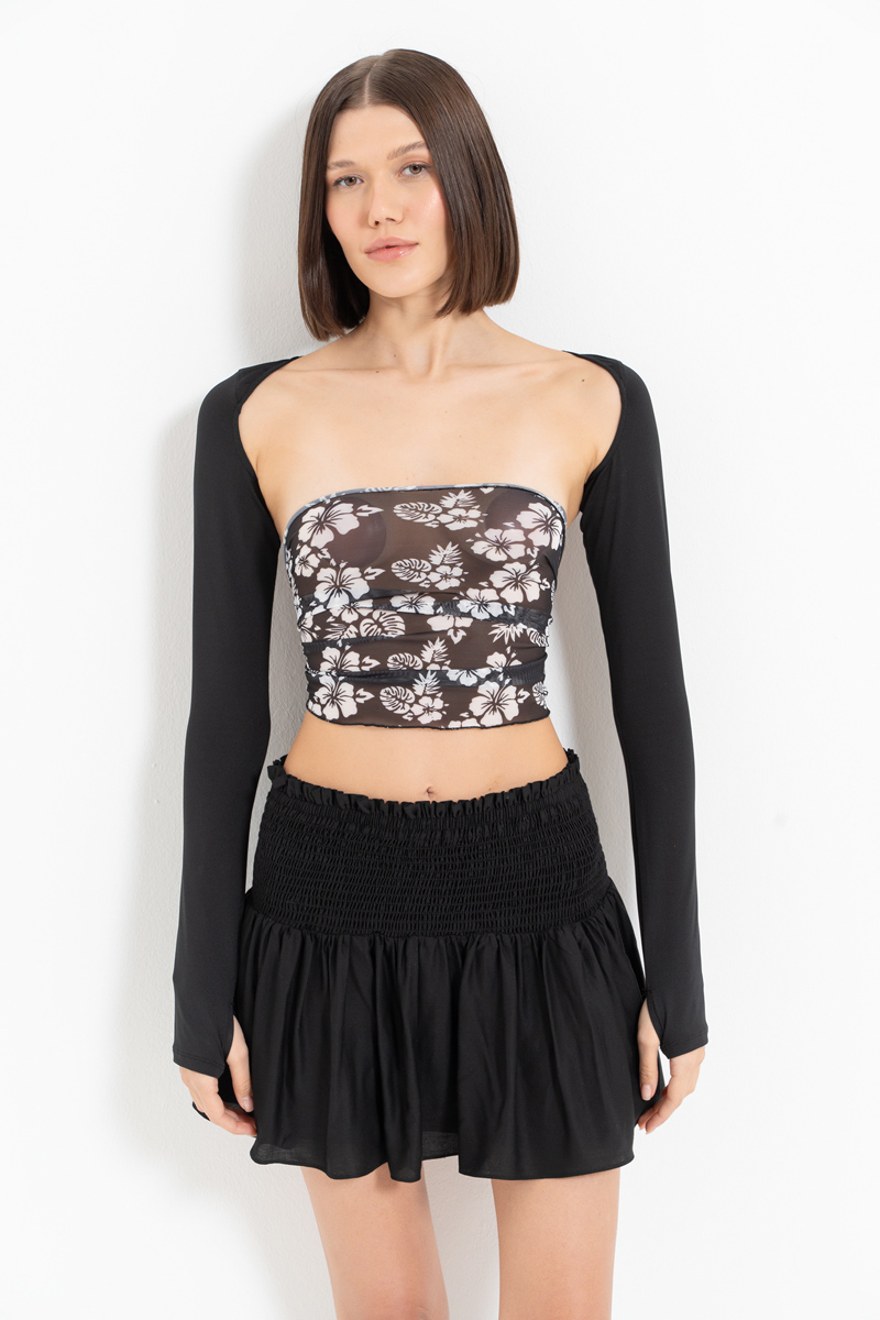 Wholesale Black Smocked Mini Skirt with Interior Lining