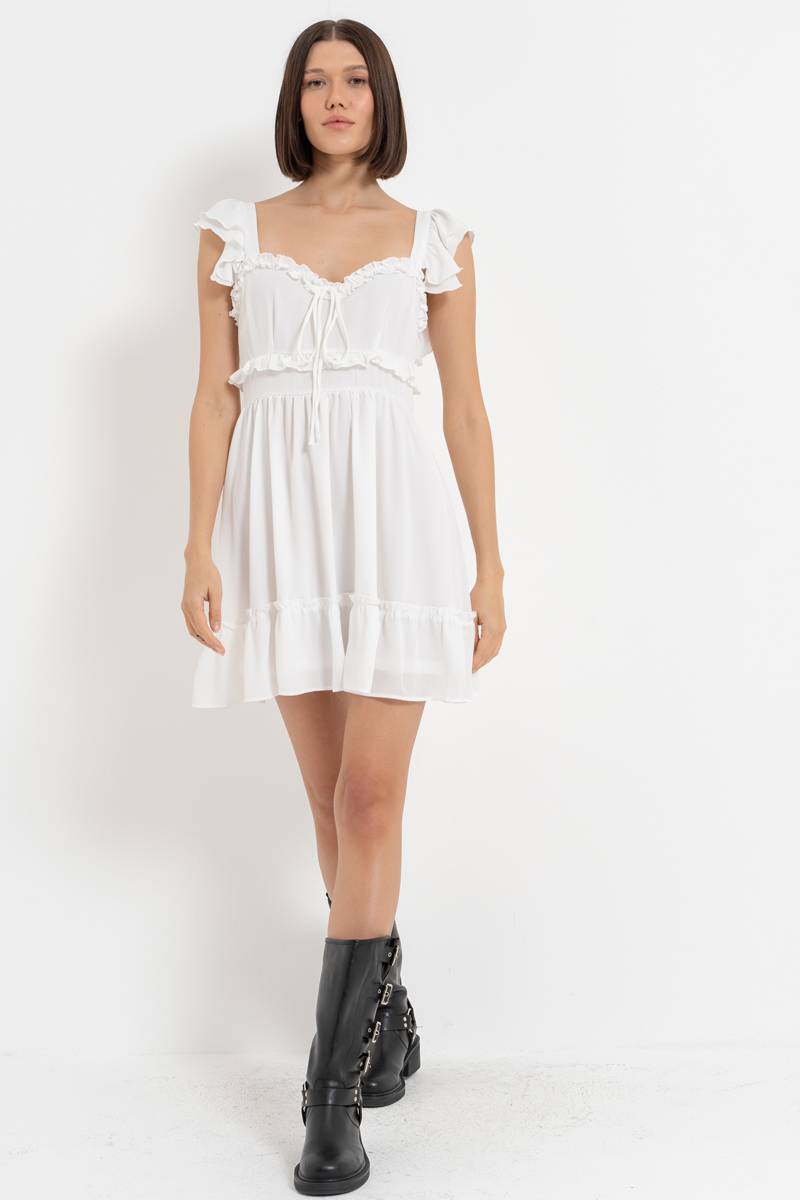 Offwhite Ruffle Chiffon Cami Dress