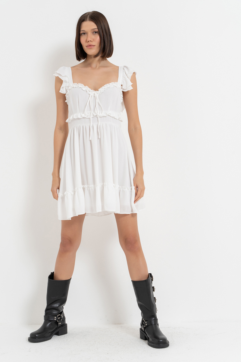 Offwhite Ruffle Chiffon Cami Dress