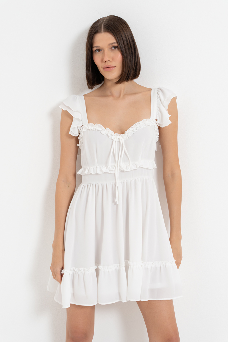 Offwhite Ruffle Chiffon Cami Dress