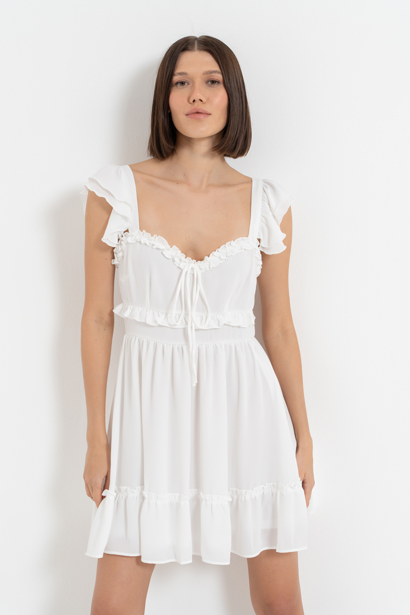 Offwhite Ruffle Chiffon Cami Dress