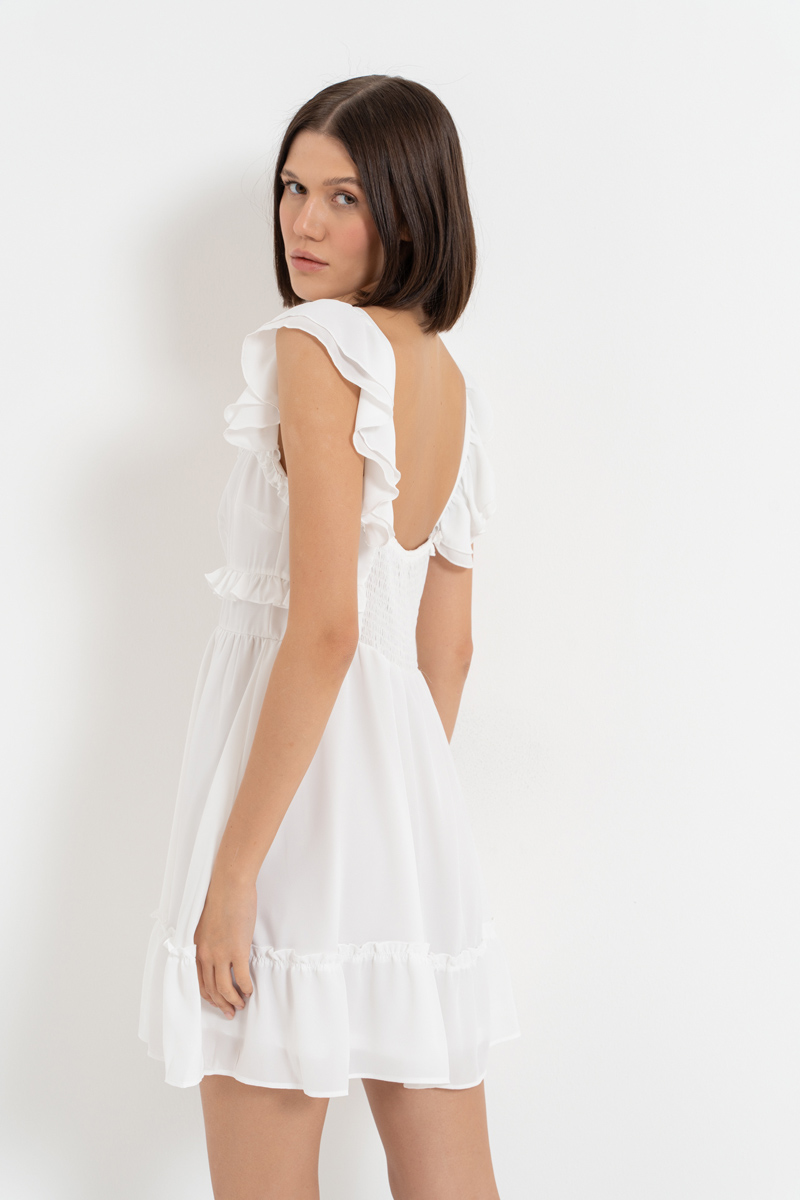 Offwhite Ruffle Chiffon Cami Dress