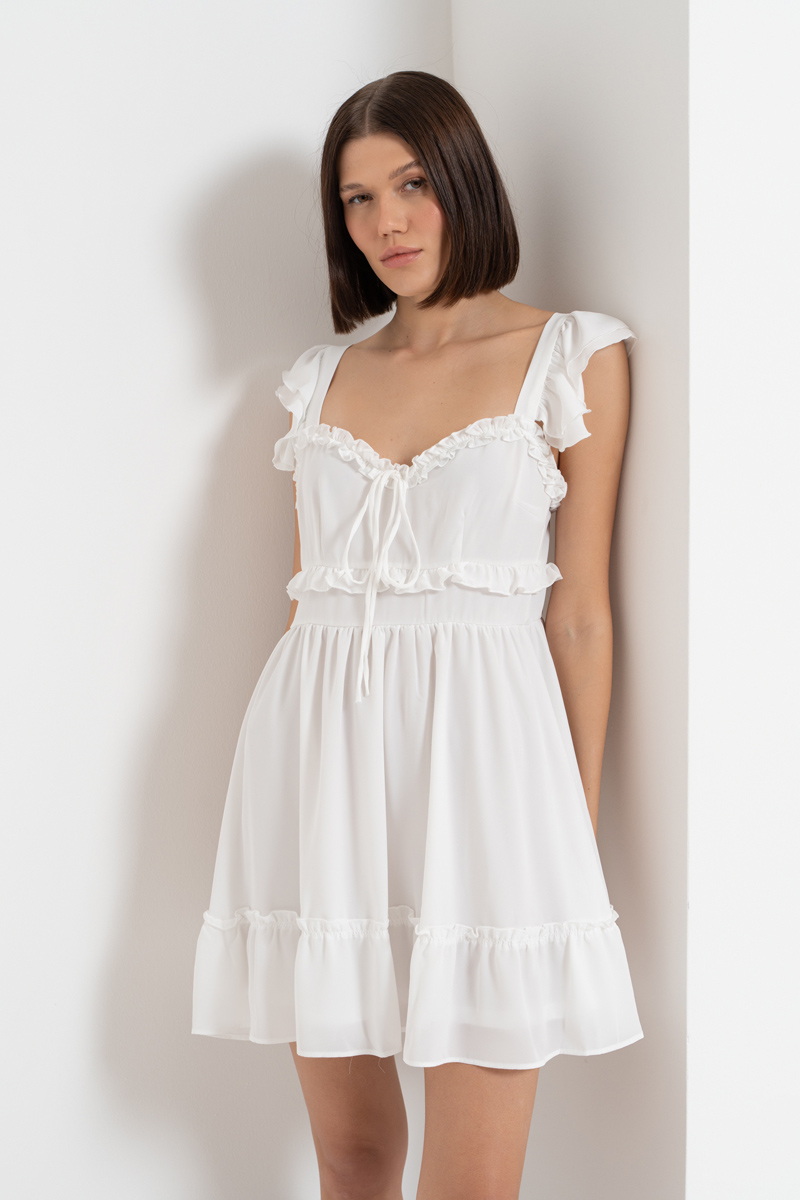 Offwhite Ruffle Chiffon Cami Dress