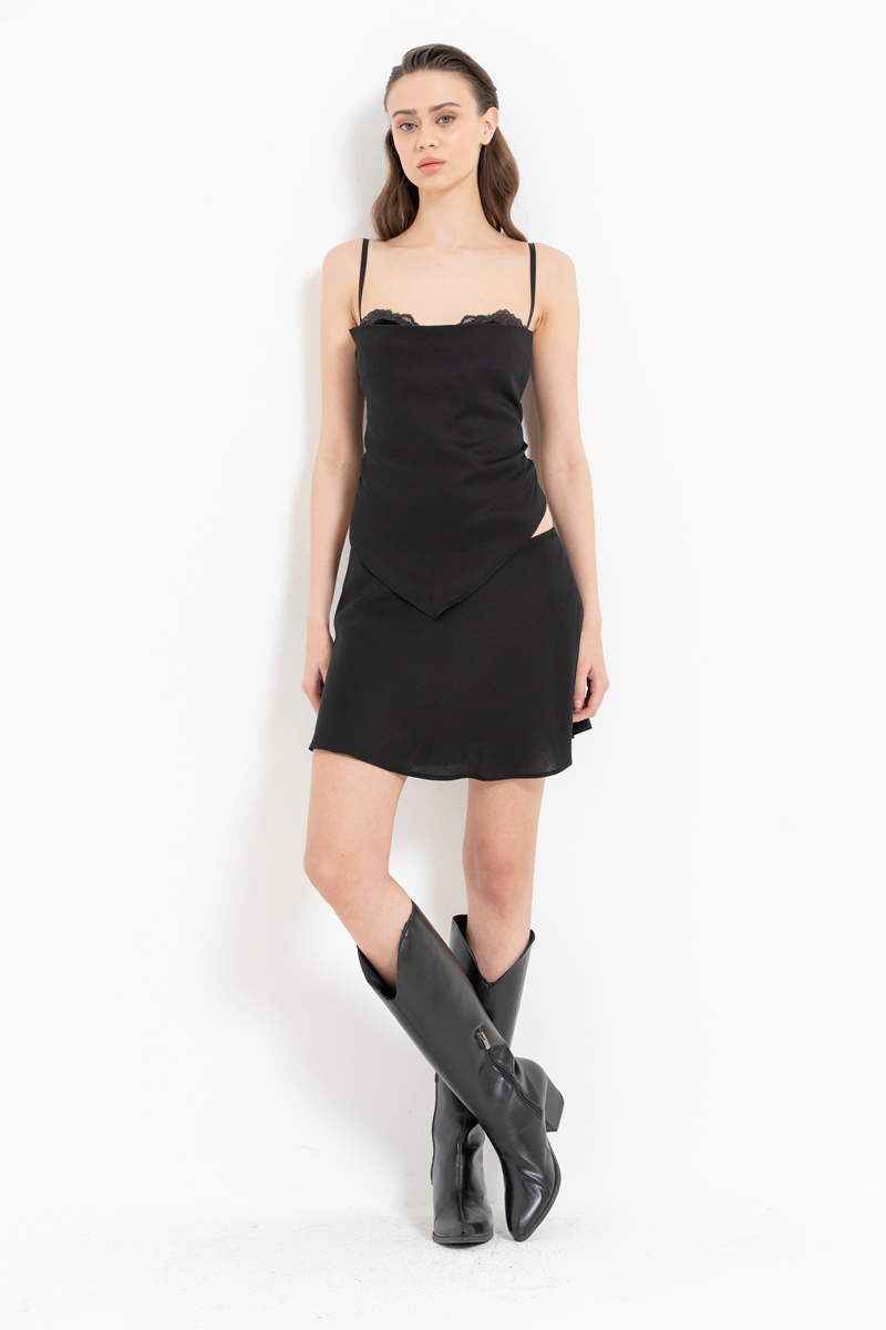 Black Lace-Bra Cami & Mini Skirt Set