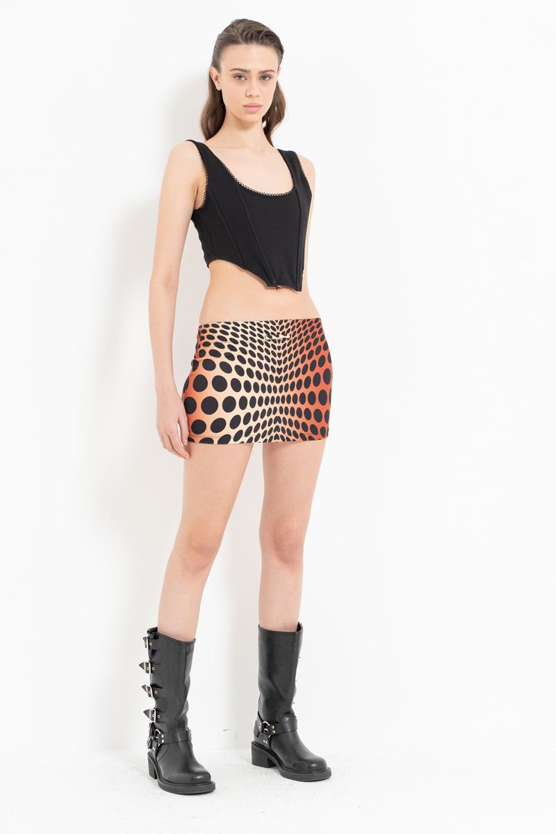 BEİGE-OCHRE-BLACK Printed Mini Skirt with Zip