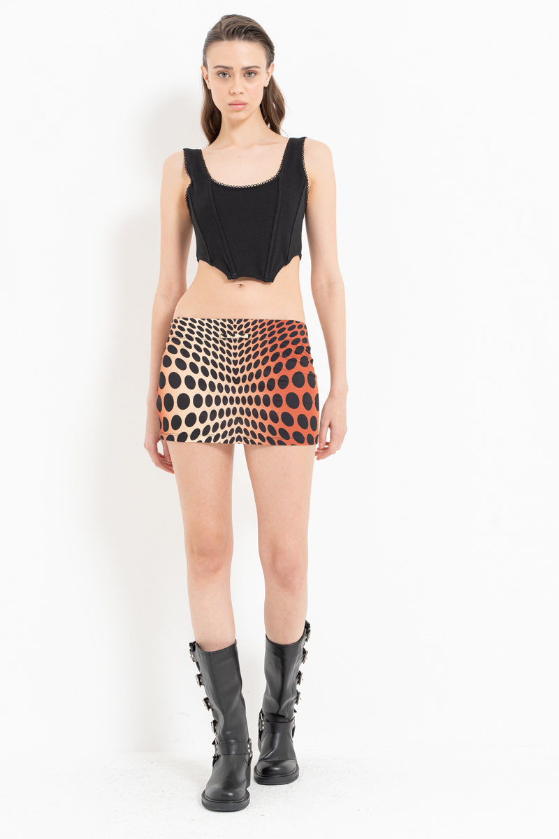 Wholesale BEİGE-OCHRE-BLACK Printed Mini Skirt with Zip
