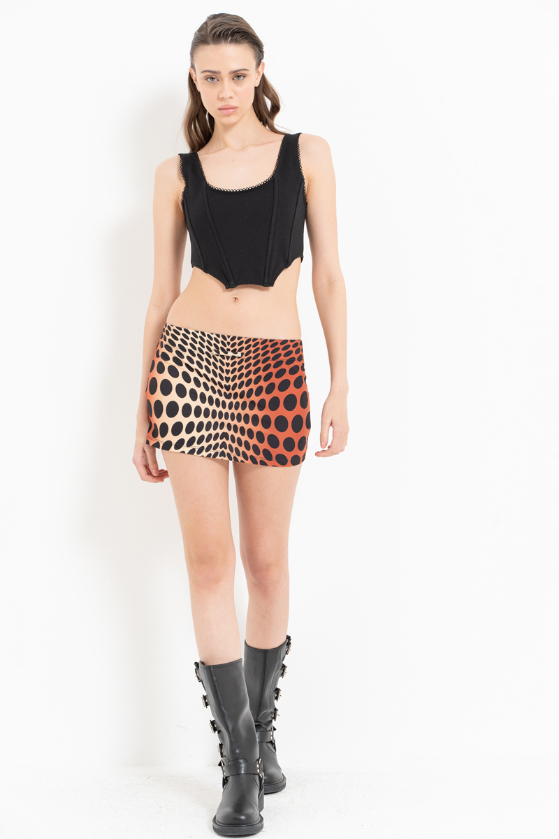 Wholesale BEİGE-OCHRE-BLACK Printed Mini Skirt with Zip