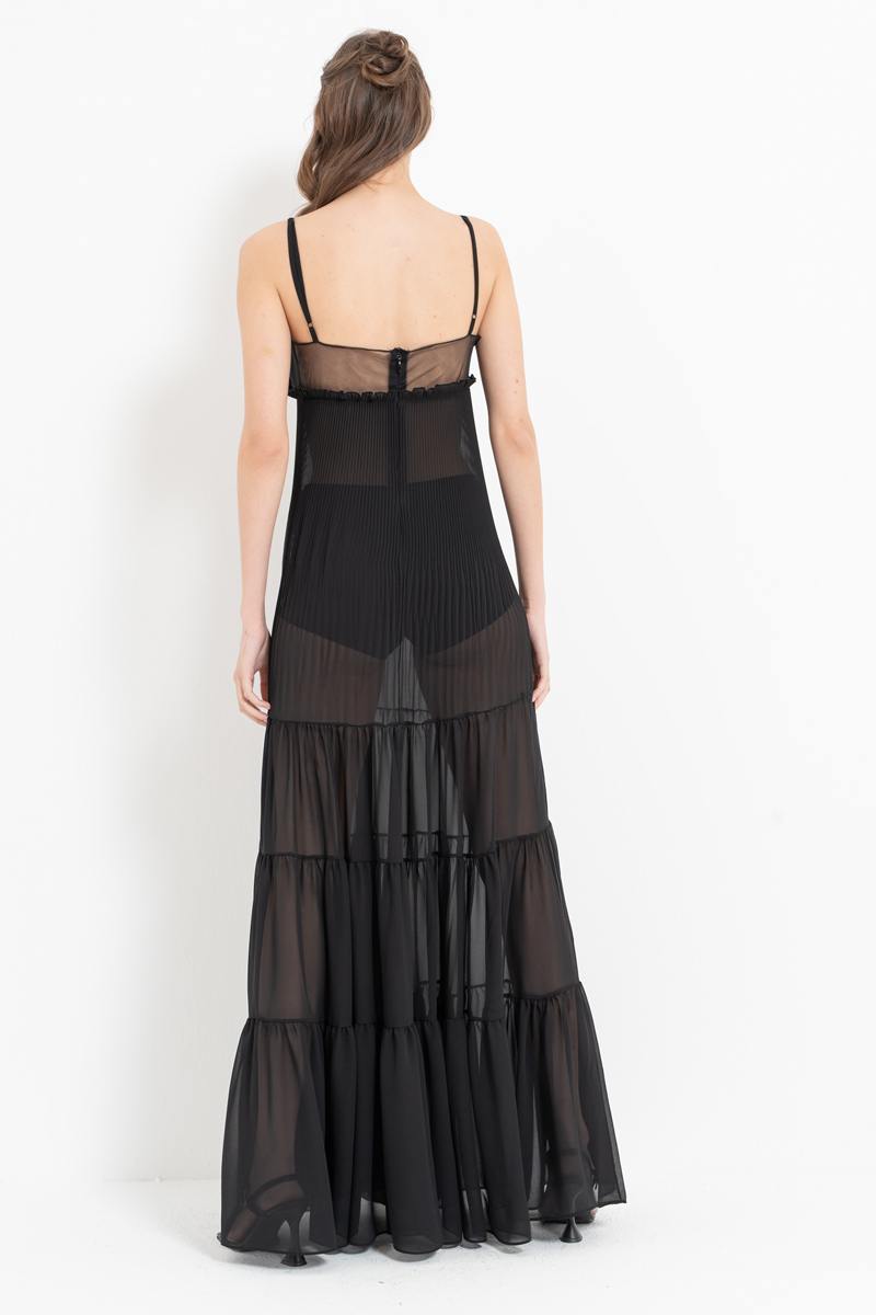 Black Rose-Accent Chiffon Maxi Dress