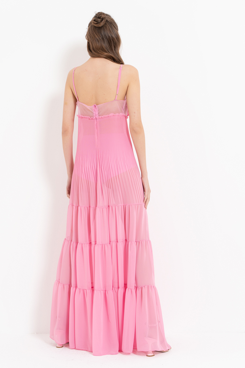 New Pink Rose-Accent Chiffon Maxi Dress