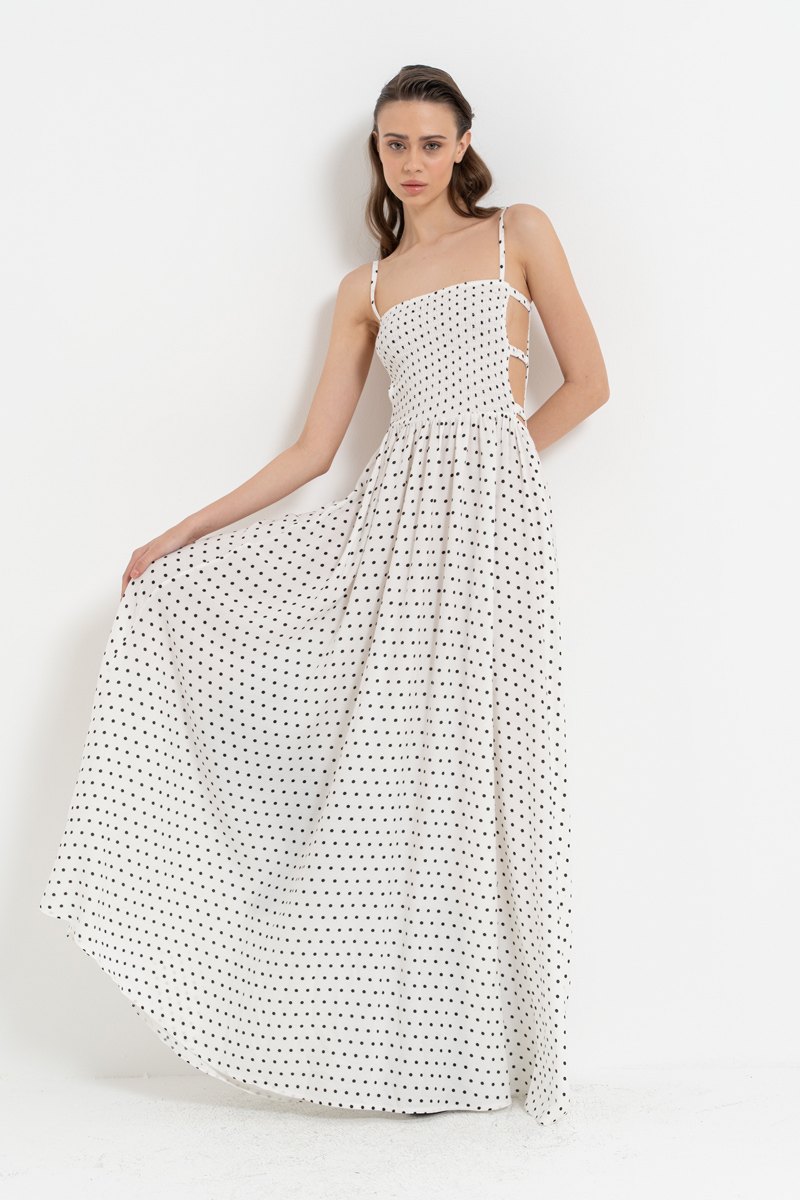 Wholesale Offwihte & Black Cut Out-Side Polka Dot Dress