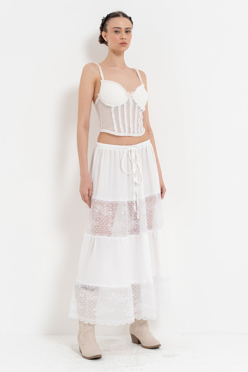 Offwhite Ruffle-Trim Mesh Bustier