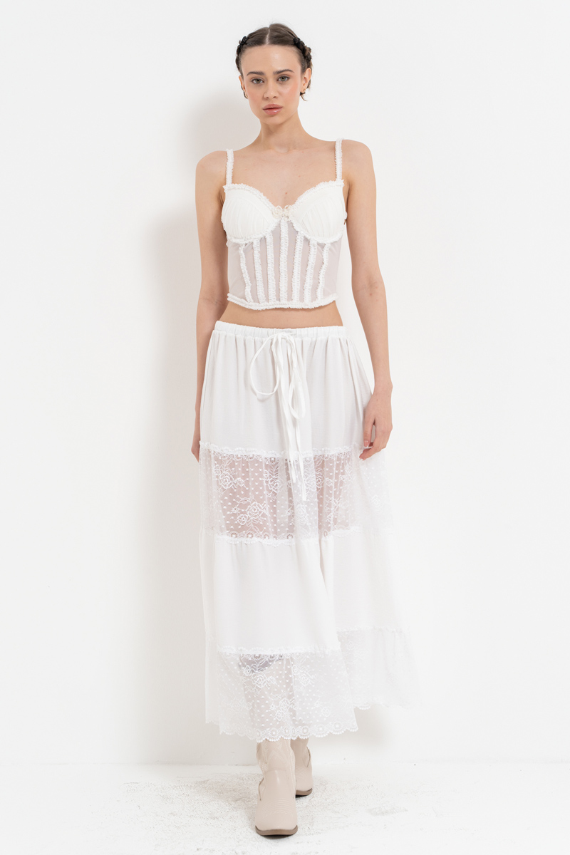 Offwhite Ruffle-Trim Mesh Bustier